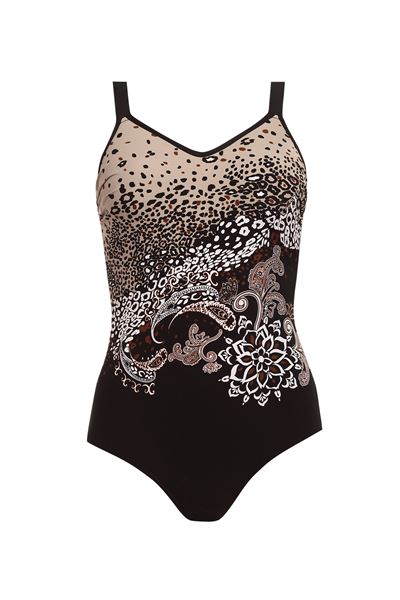 Immagine di PLUS SIZE BLACK WITH BEIGE PRINT BODICE.